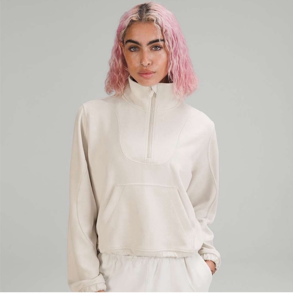 NWT Lululemon White Opal Ribbed Softstreme Half Zip - Size 8